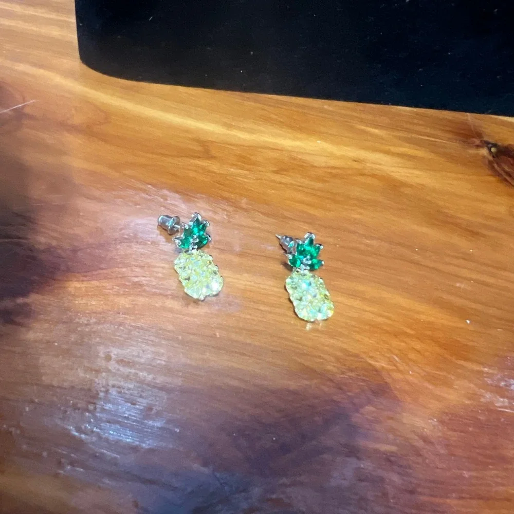 Yellow Green Crystal Pineapple Drop‎ Earrings Tropical Costume Jewelry Summer